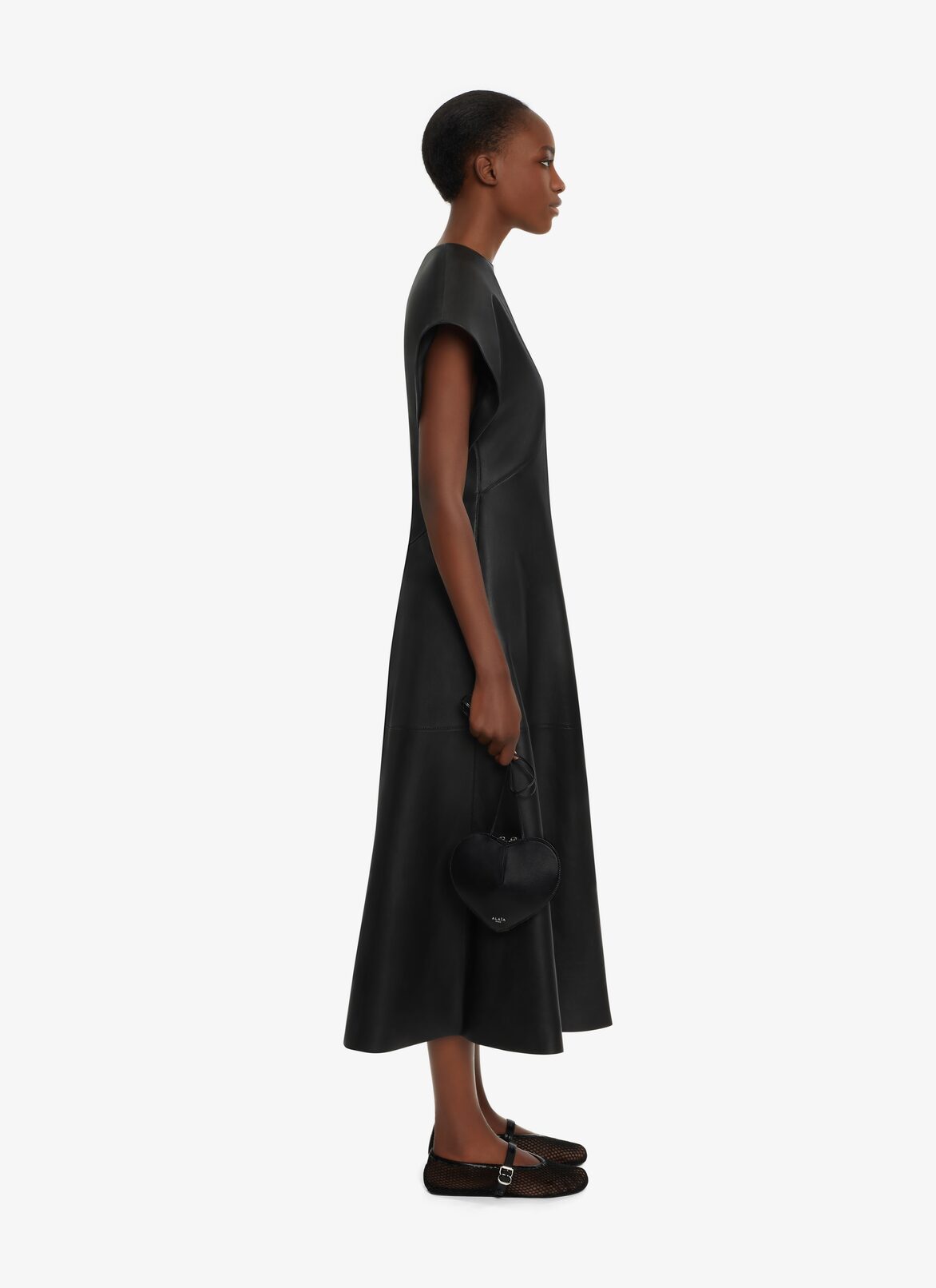 TRAPEZE LEATHER MIDI DRESS ALAÏA BLACK TRAPEZE LEATHER MIDI DRESS
